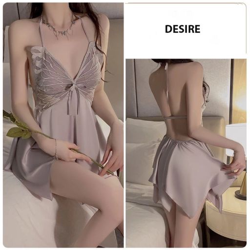 Váy ngủ lụa phối ren khoét lưng gợi cảm  hàng loại 1 chính hãng GUIRUO DESIRE VN-3945 Váy Tím M - Available variant