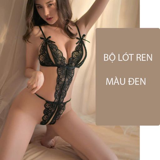 Set đồ lót liền thân ren xẻ đáy và Áo choàng lụa set lót ren gợi cảm sexy VN-8458-1 Bộ lót ren đen M - Available variant