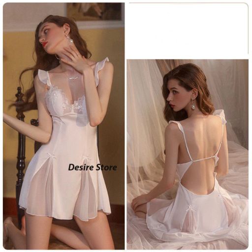 Váy ngủ nữ lụa hai dây cánh tiên phong cách sexy gợi cảm chất mềm mịn DESIRE VN-214 Trắng L - Available variant