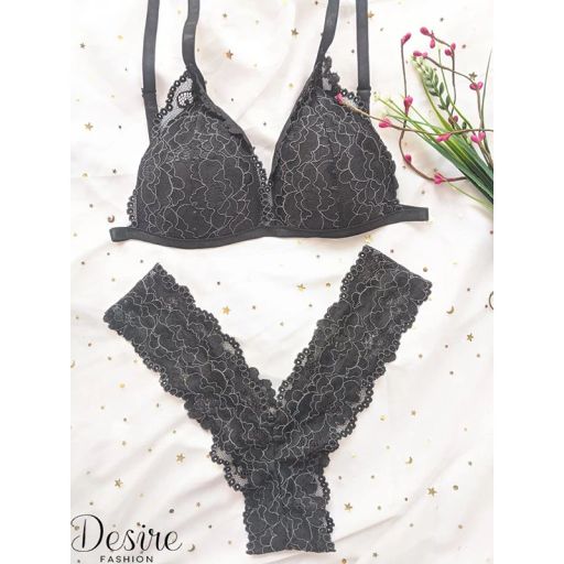 Đồ lót ren Bralette nguyên bộ quần và áo (Áo mút mòng và Quần lót chữ Y) BB-0029 Đen M - Available variant