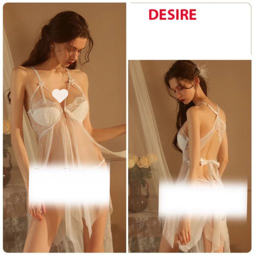 Váy ngủ xuyên thấu xẻ sexy ren kèm quần chip Desire VN-8354 Trắng M (40-54kg) - Available variant