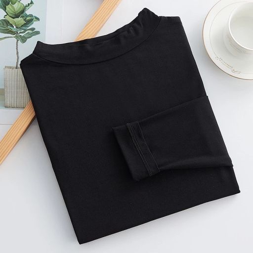 Áo thun dài tay cổ lọ chất thun cotton lạnh phong cách thu đông 2023 AN-02 Đen cổ lửng M 40-51 - Available variant