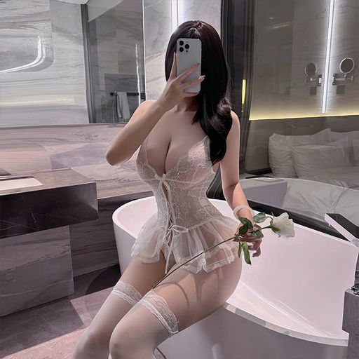 Váy ngủ ren ôm body xẻ đáy tôn dáng gợi cảm sexy VN-8494-2 Trắng + Tất T-003 - Available variant