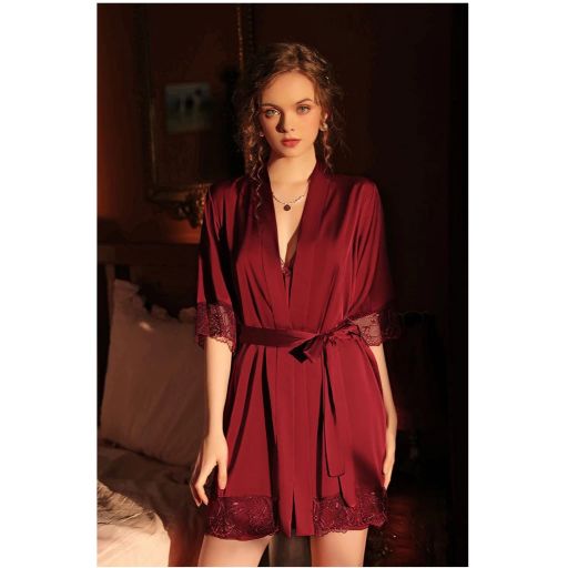 Áo choàng ngủ lụa  sang trọng (Ko kèm Váy) Áo choàng cô dâu Bride VN-245 Đỏ (Ko kèm Váy) M - Available variant