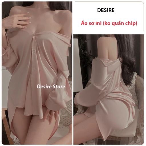 Áo sơ mi ngủ lụa satin mềm tay lửng gợi cảm sexy Desire VN-1902 Hồng M - Available variant