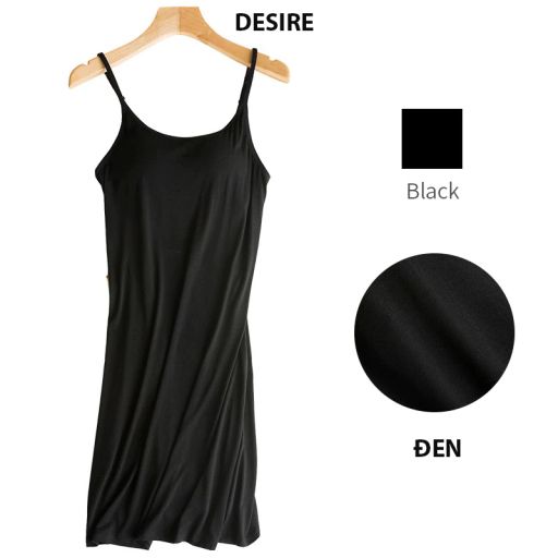 Váy đầm hai dây thun Vicose mềm mịn có đệm mút ngực và tăng đơ DESIRE VNN-0072 Đen M - Available variant