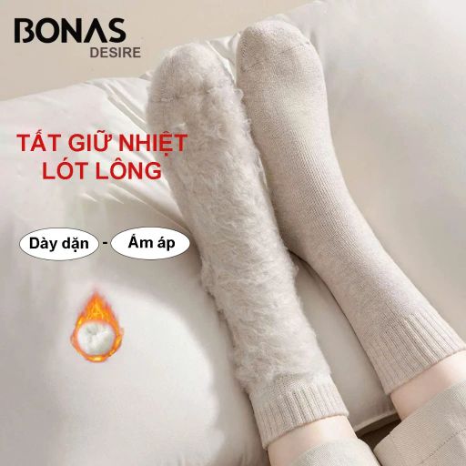Desire Store, Tất Len Lót Lông dày mềm mịn cao cấp giữ nhiệt siêu ấm chống lạnh tuyệt đối chính hãng BONAS MW1517 - 69.000 ₫