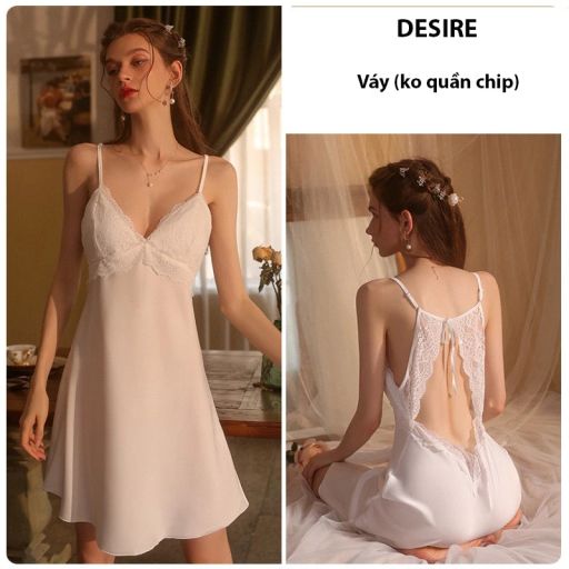 Váy ngủ lụa phối ren cut out lưng gợi cảm có mút ngực DESIRE VN-2621 Trắng M - Available variant
