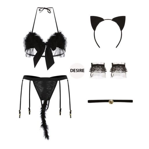 Bộ đồ ngủ Cosplay mèo nhỏ quyến rũ 5 chi tiết gợi cảm sexy DESIRE VN-8239 Đen ko tất - Available variant