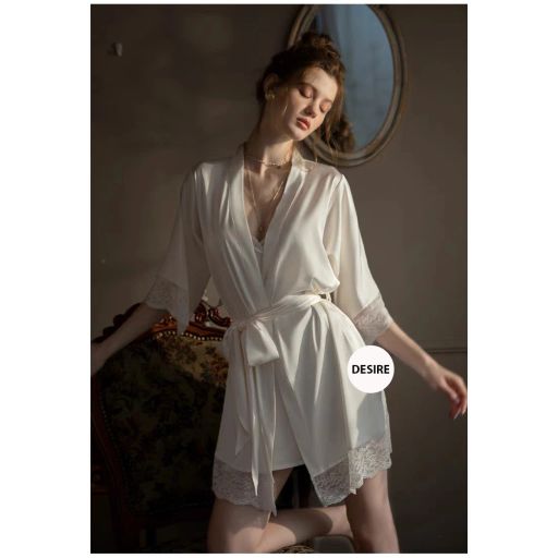 Áo choàng ngủ lụa  sang trọng (Ko kèm Váy) Áo choàng cô dâu Bride VN-245 Trắng (Ko kèm Váy) M - Available variant