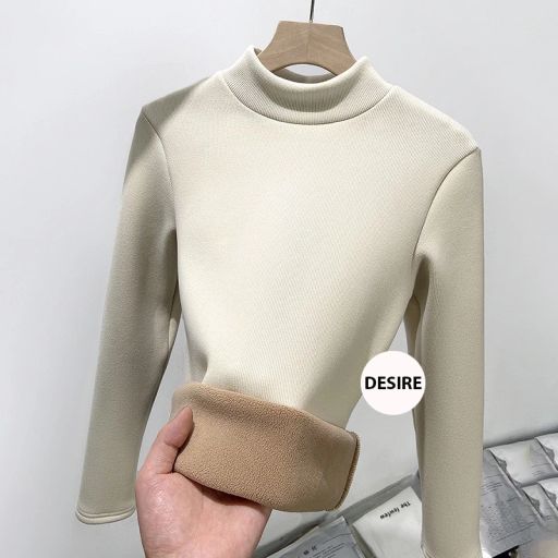 Áo cổ lọ chất Nhung len tăm lót lông cừu dày giữ nhiệt mùa đông ấm áp DESIRE H331 Trắng kem 2XL - Available variant
