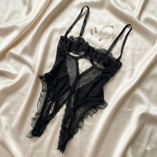 Bodysuit Ren Sexy Có Gọng Phối Lưới Xuyên Thấu - Váy ngủ liền thân quyến rũ DESIRE VN-8914-1 Đen M (40-52kg) - Available variant