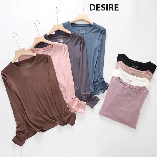 Desire Store, Áo thun dài tay nữ cổ tròn chất thun modal mịn lạnh co giãn phong cách mùa thu DESIRE A140 - 130.000 ₫