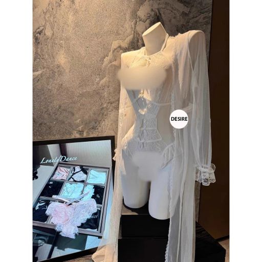 Váy ngủ ren liền thân Bodysuit xẻ đáy và Áo choàng ren gợi cảm sexy DESIRE 8810 Váy trắng + Choàng M - Available variant