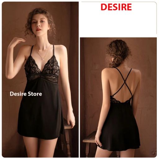 Váy ngủ lụa chéo lưng kèm chip lọt khe gợi cảm sexy Desire VN-780 Váy Đen + chip L - Available variant