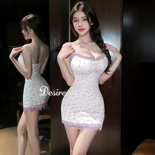 Váy Ngủ Nữ Hai Dây Họa Tiết Hoa Nhí Tím - Chất Thun Co Giãn Mềm Mại Có Mút DESIRE W03 Váy không chip - Available variant