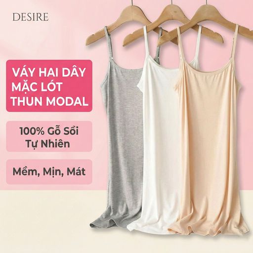 Desire Store, Váy hai dây Váy mặc lót chất thun modal (Gỗ sồi) dáng ôm body cổ ngang có TĂNG ĐƠ điều chỉnh DESIRE VN-062 - 89.000 ₫