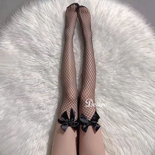 Tất lưới nữ ren nơ dài trên gối phong cách gợi cảm sexy DESIRE T-012 Đen - Available variant