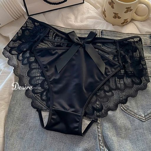 Desire Store, Quần Lót Nữ Lụa Phi Bóng Phối Ren Sườn Cạp Cao Đính Nơ Satin Quyến Rũ - 100.000 ₫