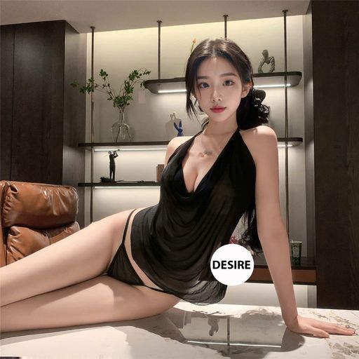 Bộ đồ ngủ yếm ren cột dây kèm quần gợi cảm sexy DESIRE VN-1045-1 Đen Freesize (40-65kg) - Available variant