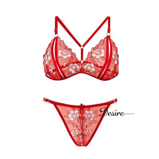 Bộ lót ren hoạ tiết hoa chất mềm mịn sexy gợi cảm DESIRE VN-080 Đỏ tươi 1 bộ - Available variant