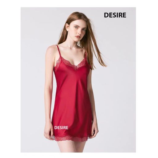 Váy ngủ lụa Đầm ngủ hai dây lụa kèm chip phối ren gợi cảm sexy VN-169 Váy Đỏ M - Available variant