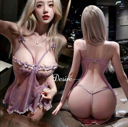 Desire Store, 9949 Váy ngủ ren xuyên thấu màu Tím ngực phối bèo hoa kèm quần chip sexy DESIRE - 250.000 ₫