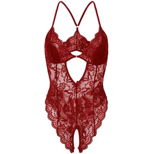 Váy ngủ ren liền thân xẻ đáy cài ngực trước xẻ mông nơ lụa sau gợi cảm sexy DESIRE VN-8748-2 Đỏ XL - Available variant
