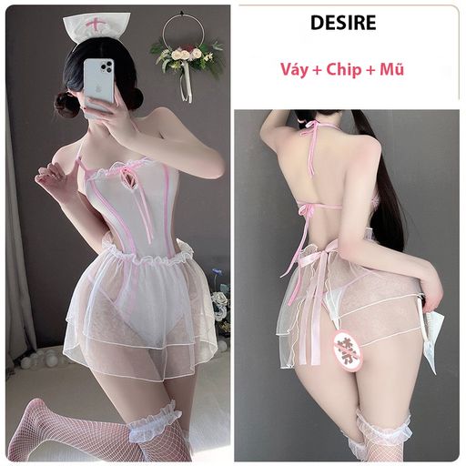 Bộ đồ ngủ Cosplay y tá đầy đủ phụ kiện sexy gợi cảm DESIRE VN-4228 Set không tất M - Available variant