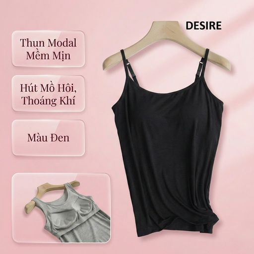 Áo lót hai dây thun Vicose hàng loại 1 cao cấp kèm mút ngực thông hơi A2010 Đen M (40-50kg) - Available variant