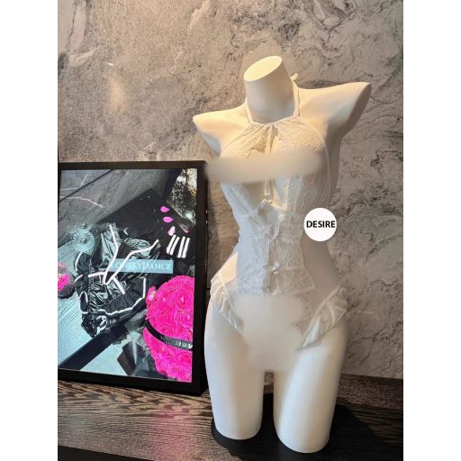 Váy ngủ ren liền thân Bodysuit xẻ đáy và Áo choàng ren gợi cảm sexy DESIRE 8810 Váy trắng M - Available variant