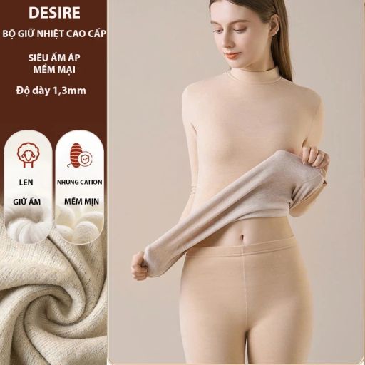 Desire Store, Bộ Giữ Nhiệt Nữ Cổ Cao Dày Ấm Áp Vải Nhung Lót Len Cashmere AGN-003 - 320.000 ₫