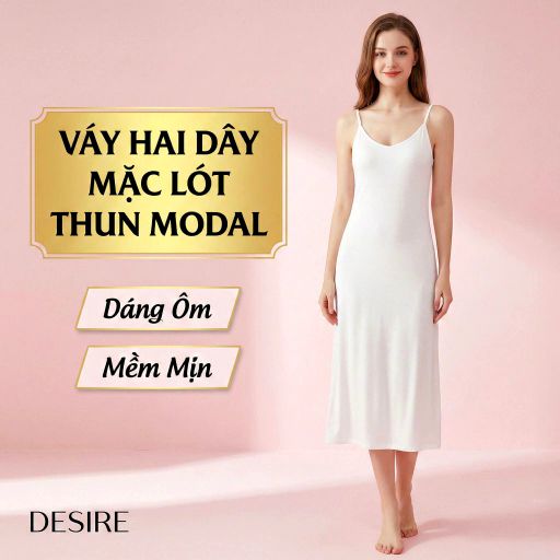 Desire Store, Váy ngủ mặc lót Nữ cổ V chất thun Modal Gỗ sồi cao cấp - Váy hai dây mặc trong mềm mịn dáng ôm DESIRE BTM-1009 - 180.000 ₫