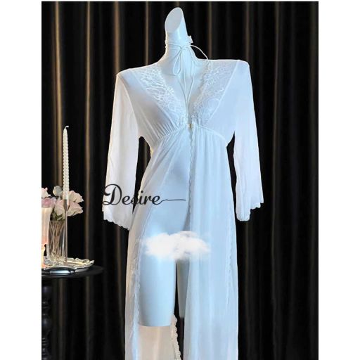 Áo choàng ren dáng dài cài ngực trước gợi cảm sang trọng DESIRE VN-84491 Áo choàng Trắng M - Available variant