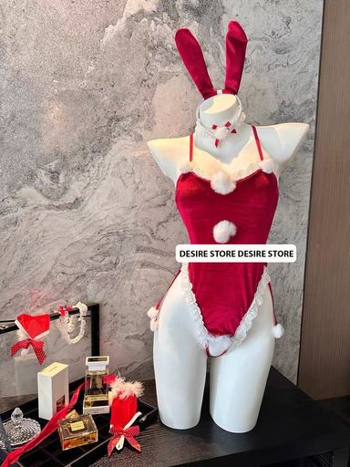 Bộ đồ ngủ nhung mềm cao cấp Cosplay cô nàng thỏ dịp Giáng sinh Noel quyến rũ DESIRE VN-1405 Đỏ ko tất - Available variant