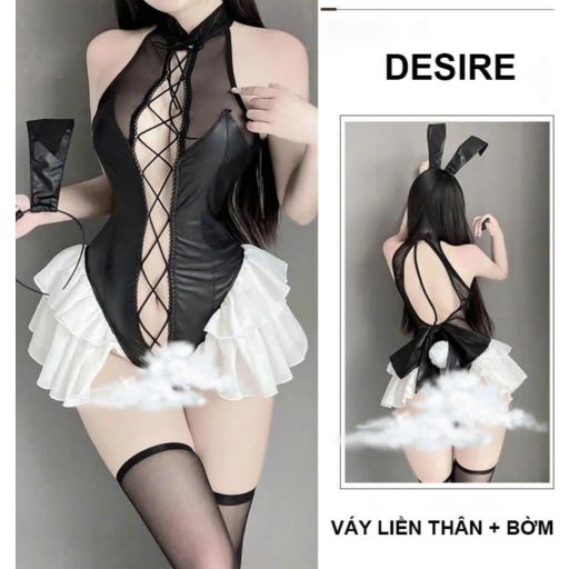 Váy ngủ liền thân da phối lưới cao cấp DESIRE VN-2104 Set ko tất M - Available variant
