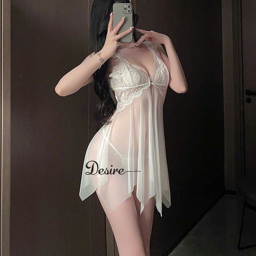 Váy Ngủ Ren Cài Trước Xuyên Thấu Sexy Kèm Quần Chip DESIRE VN-1052-1 Trắng - Available variant