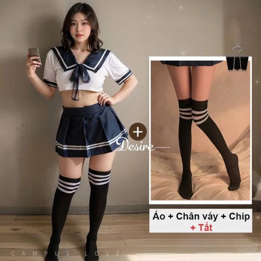 Bộ đồ ngủ cosplay Bigsize CÔ NỮ SINH QUYẾN RŨ gợi cảm DESIRE VN-7962 Set + Tất đen sọc - Available variant