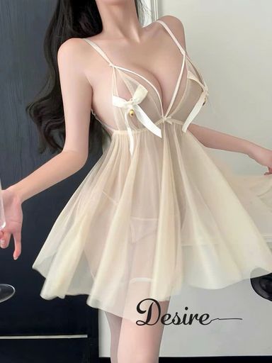 Desire Store, Váy ngủ voan lưới hở lưng thắt nơ phối chuông vàng DESIRE VN-9468 - 250.000 ₫