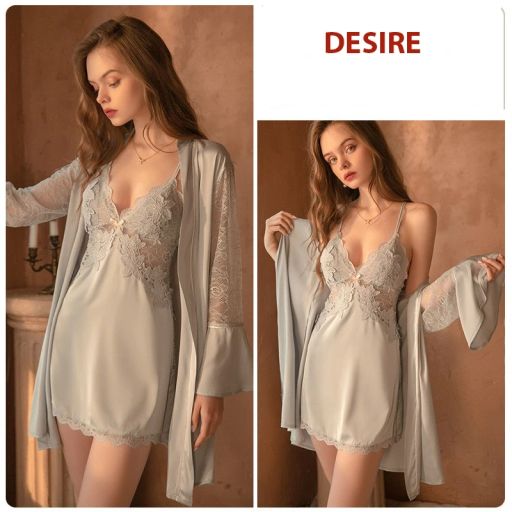 Áo choàng ngủ tay ren loe sang trọng lụa choàng cô dâu Bride VN-1170 Áo choàng Xanh nhạt - Available variant