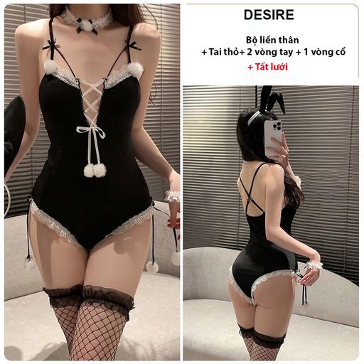 Bộ đồ ngủ Cosplay CÔ NÀNG THỎ QUYẾN RŨ sexy gợi cảm DESIRE VN-2340-1 Set đen + tất - Available variant