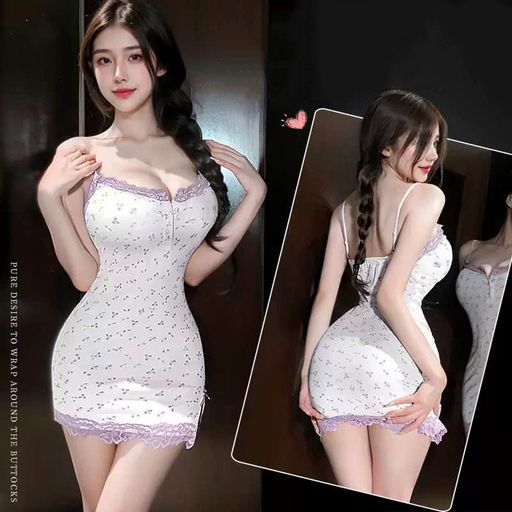 Desire Store, Váy Ngủ Nữ Hai Dây Họa Tiết Hoa Nhí Tím - Chất Thun Co Giãn Mềm Mại Có Mút DESIRE W03 - 250.000 ₫