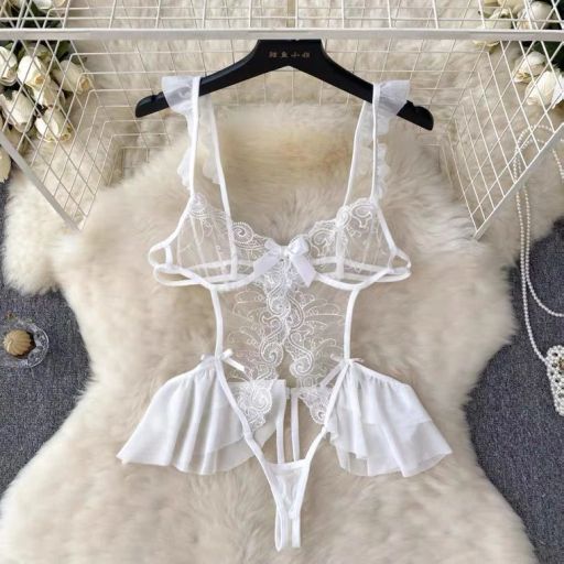 Bộ váy ngủ liền thân Bodysuit chất ren tay áo cánh tiên quần hở đáy sexy gợi cảm VN-8640 Trắng - Available variant