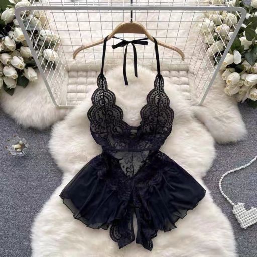 Váy ngủ ren liền thân Bodysuit quần chip xẻ đáy phong cách gợi cảm sexy Desire VN-8411 Đen - Available variant
