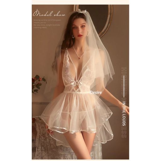 Váy Ngủ Ren Cô dâu Bride dáng phồng xoè Gợi Cảm Desire VN-8457 Trắng Freesize (40-62kg) - Available variant
