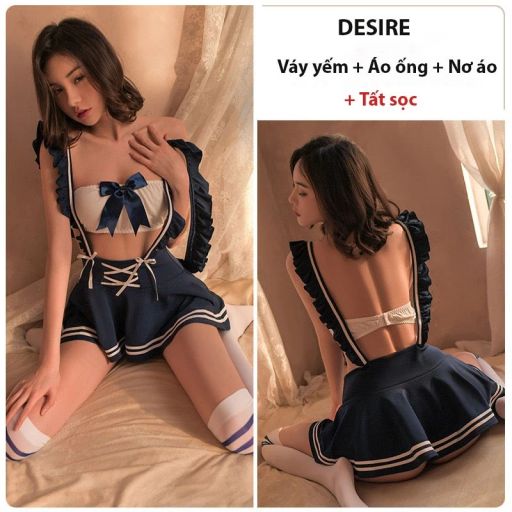 Bộ đồ ngủ hoá trang cosplay CÔ NỮ SINH QUYẾN RŨ chính hãng Guiruo QC loại 1 gợi cảm DESIRE VN-1577 Xanh + Tất sọc - Available variant