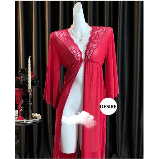 Áo choàng ren dáng dài cài ngực trước gợi cảm sang trọng DESIRE VN-84491 Áo choàng Đỏ M - Available variant