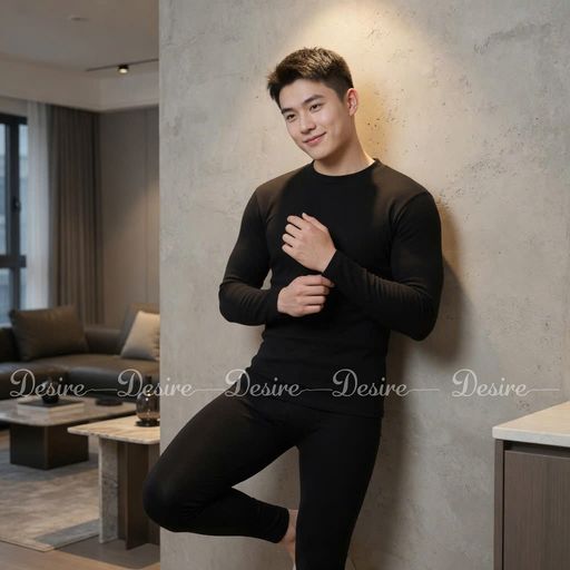 Đồ bộ giữ nhiệt nam lót Len Cashmere cổ cao ấm áp mùa đông cao cấp siêu nhẹ dành cho nam giới DGN-03 Đen cổ cao L - Available variant