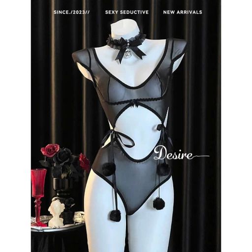 Bộ Cosplay Thỏ cột dây chất ren mềm mịn gợi cảm sexy DESIRE VN-6149 Đen + VC-02 đen - Available variant