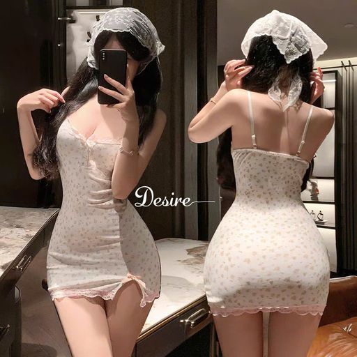 Desire Store, Váy Ngủ Hai Dây Hoa Nhí Phong Cách Sexy Girl - Đầm Ngủ Thun Gân Co Giãn Ôm Body Phối Nơ DESIRE C121 - 250.000 ₫